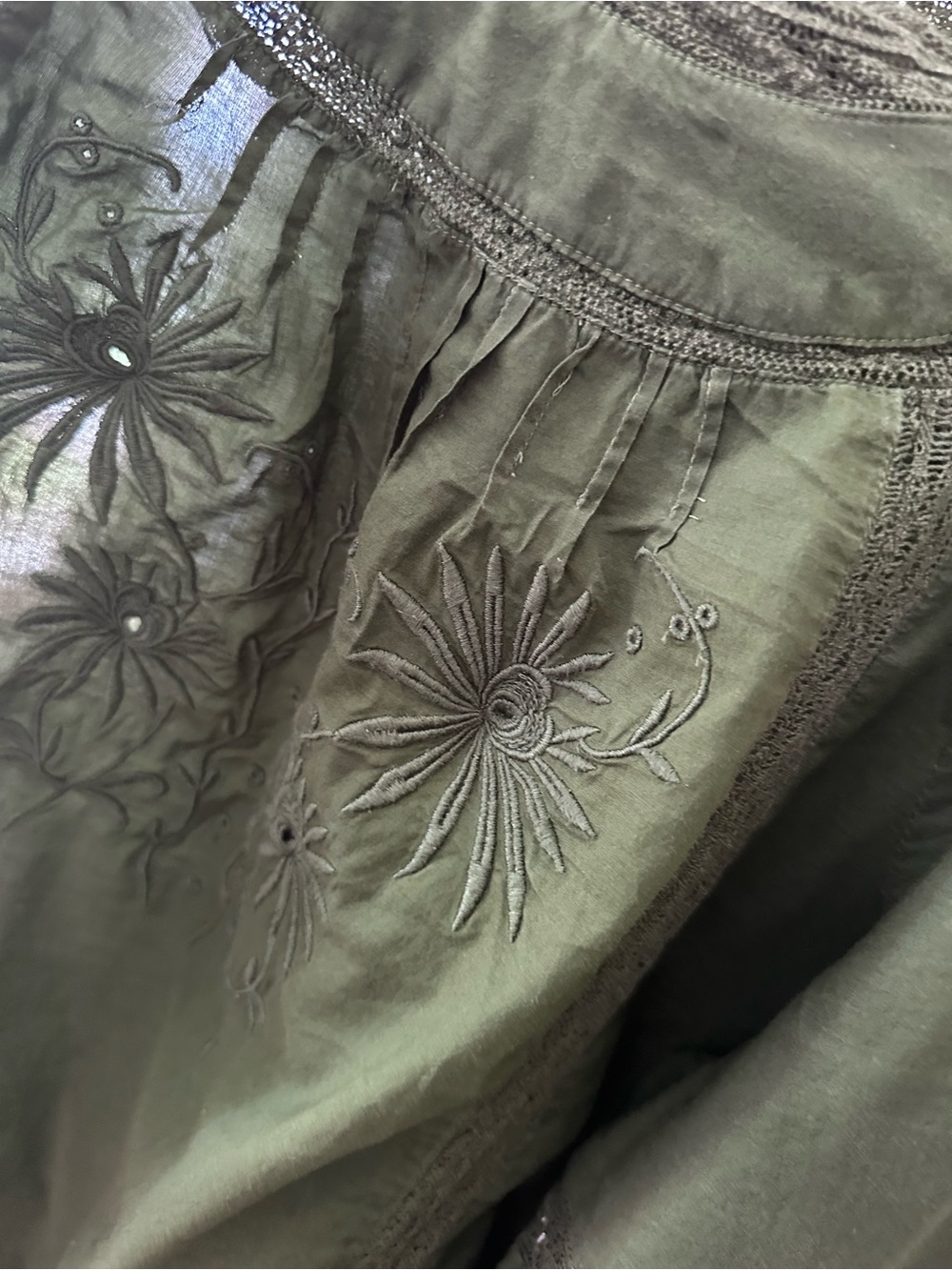 J. Crew Olive Green Embroidered Midi Dress